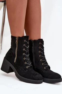 Clearance Boto Ocieplane Botki Damskie Ze Sznurowaniem I Suwakami Czarne Paressa