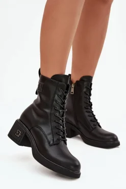 Damskie Buty damskie Vinceza Ocieplane Botki Damskie Z Naturalnej Skóry Na Klocku Vinceza 66819 Czarne