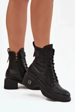 Damskie Buty damskie Vinceza Ocieplane Botki Damskie Z Naturalnej Skóry Na Klocku Vinceza 66819 Czarne