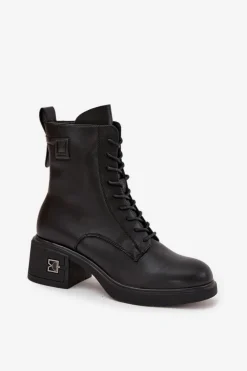 Damskie Buty damskie Vinceza Ocieplane Botki Damskie Z Naturalnej Skóry Na Klocku Vinceza 66819 Czarne