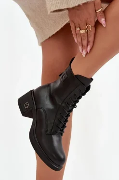 Damskie Buty damskie Vinceza Ocieplane Botki Damskie Z Naturalnej Skóry Na Klocku Vinceza 66819 Czarne