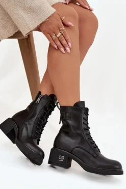 Damskie Buty damskie Vinceza Ocieplane Botki Damskie Z Naturalnej Skóry Na Klocku Vinceza 66819 Czarne