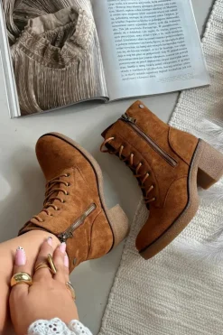 Hot Boto Ocieplane Botki Damskie Ze Sznurowaniem I Suwakami Camel Paressa