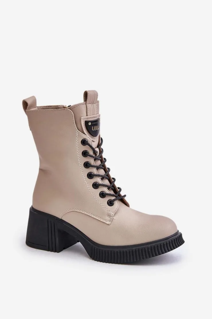 Buty damskie Vinceza Botki Ocieplane|Botki Sznurowane*Ocieplane Botki Damskie Ze Skóry Naturalnej Vinceza 66671 Beżowe Beżowy