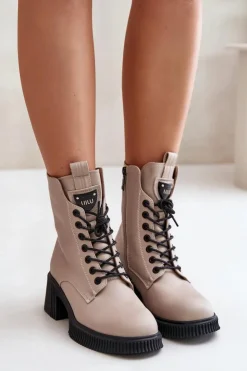 Buty damskie Vinceza Botki Ocieplane|Botki Sznurowane*Ocieplane Botki Damskie Ze Skóry Naturalnej Vinceza 66671 Beżowe Beżowy