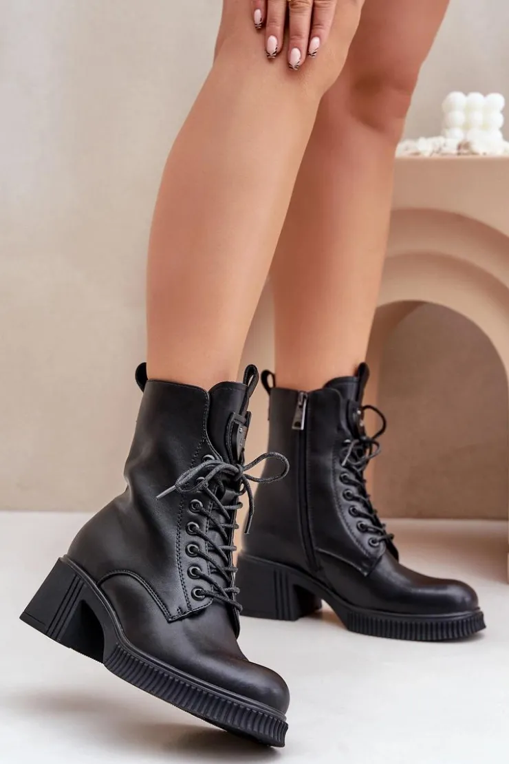 Damskie Buty damskie Vinceza Ocieplane Botki Damskie Ze Skóry Naturalnej Vinceza 66671 Czarne