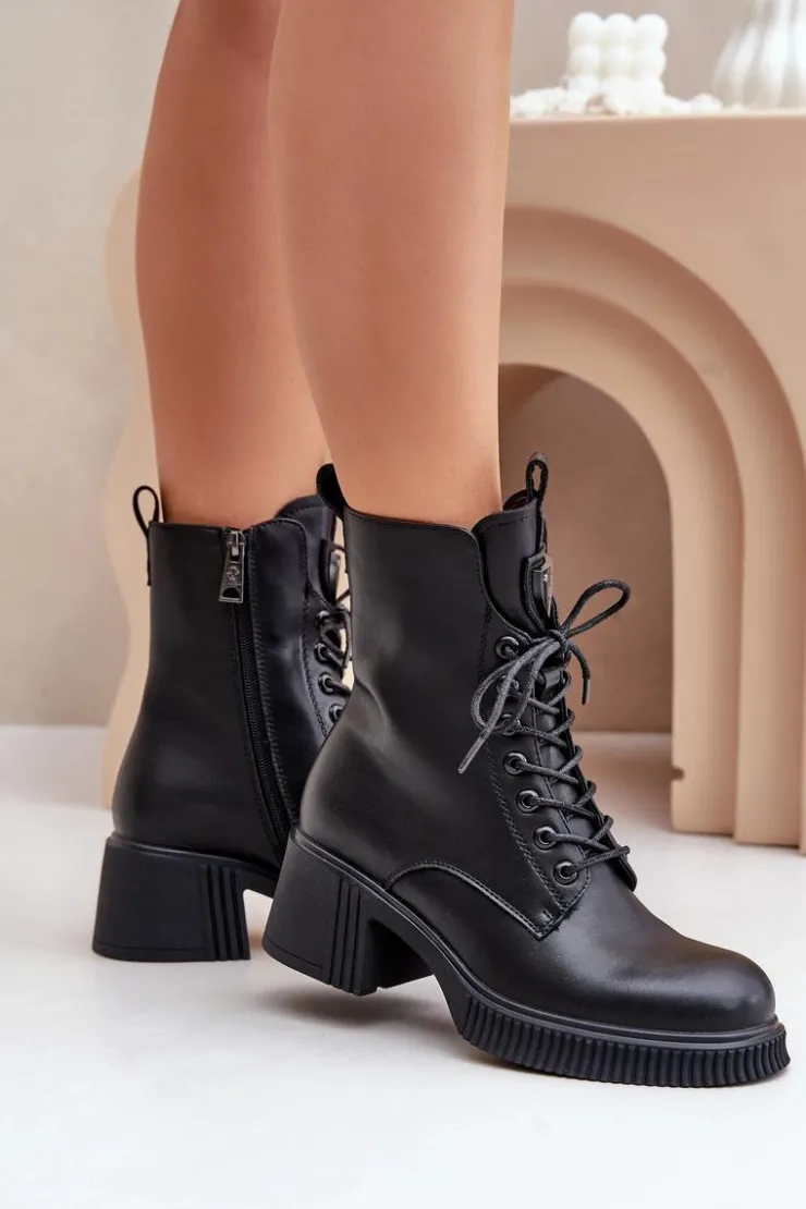 Damskie Buty damskie Vinceza Ocieplane Botki Damskie Ze Skóry Naturalnej Vinceza 66671 Czarne