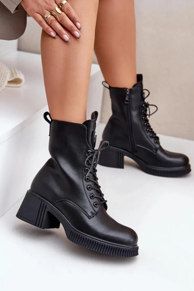 Damskie Buty damskie Vinceza Ocieplane Botki Damskie Ze Skóry Naturalnej Vinceza 66671 Czarne