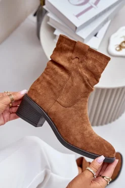 Damskie Boto Ocieplane Botki Damskie Z Marszczoną Cholewką Na Niskim Obcasie Camel Zinanya