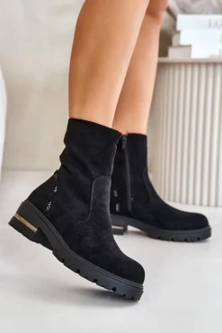 Damskie Boto Ocieplane Botki Damskie Z Eko Zamszu Na Zamek Czarne Narilie