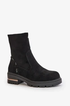 Damskie Boto Ocieplane Botki Damskie Z Eko Zamszu Na Zamek Czarne Narilie