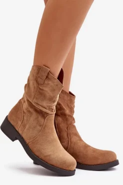 Clearance Boto Ocieplane Botki Damskie Z Marszczeniem I Zdobieniem Camel Etteara