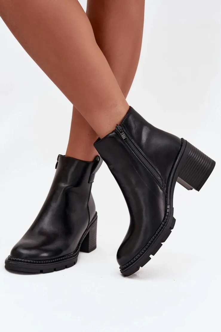 Boto Botki Ocieplane|Botki Na Obcasie*Ocieplane Botki Damskie Z Eko Skóry Na Obcasie Czarne Alvena