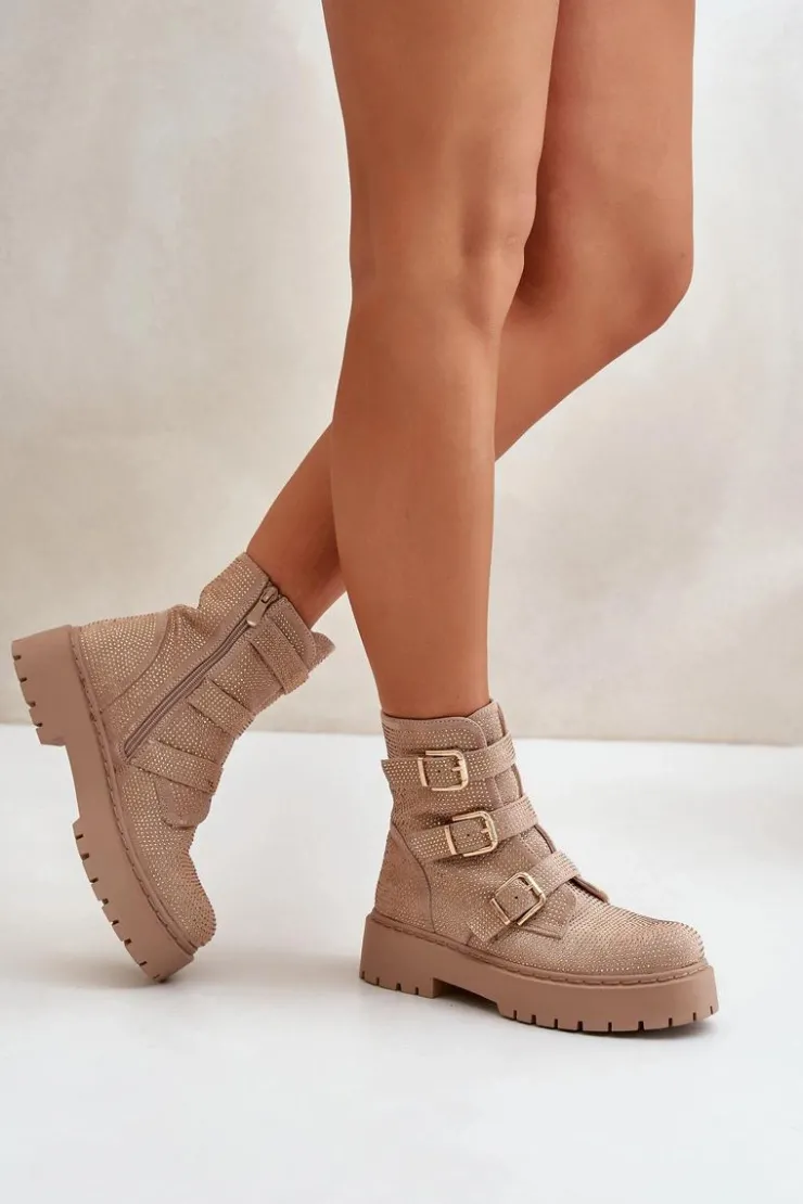 Boto Botki Ocieplane|Czarne Botki*Ocieplane Botki Damskie Ze Zdobieniem Beżowe Ciascia Beżowy