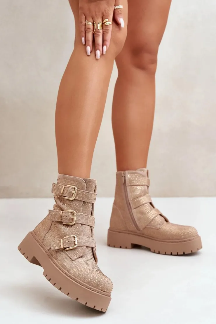 Boto Botki Ocieplane|Czarne Botki*Ocieplane Botki Damskie Ze Zdobieniem Beżowe Ciascia Beżowy