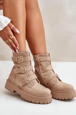 Boto Botki Ocieplane|Czarne Botki*Ocieplane Botki Damskie Ze Zdobieniem Beżowe Ciascia Beżowy