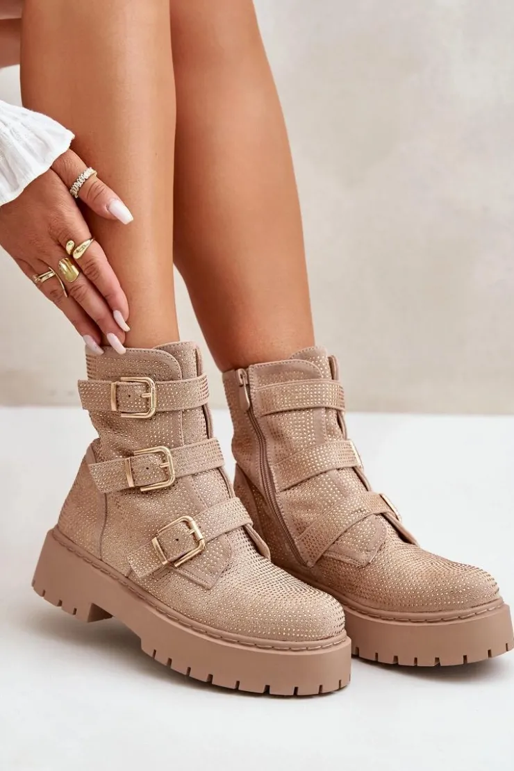 Boto Botki Ocieplane|Czarne Botki*Ocieplane Botki Damskie Ze Zdobieniem Beżowe Ciascia Beżowy