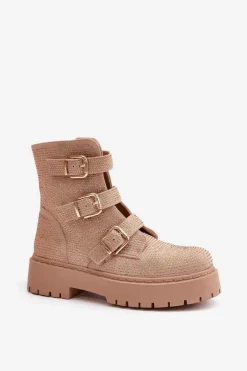 Boto Botki Ocieplane|Czarne Botki*Ocieplane Botki Damskie Ze Zdobieniem Beżowe Ciascia Beżowy