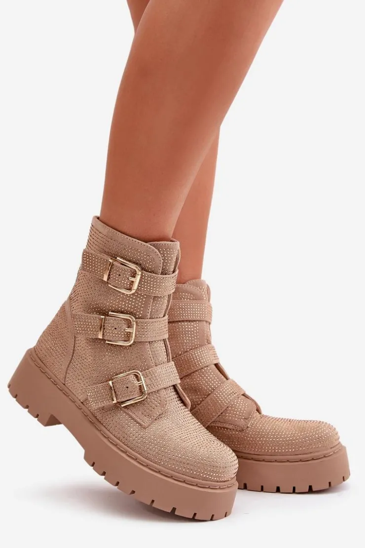 Boto Botki Ocieplane|Czarne Botki*Ocieplane Botki Damskie Ze Zdobieniem Beżowe Ciascia Beżowy