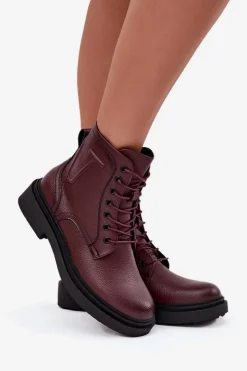 Best Buty Sergio Leone Ocieplane Botki Damskie Z Naturalnej Skóry Sergio Leone BT25248-S Bordowe Czerwony