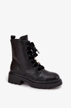 Boto Botki Sznurowane|Czarne Botki*Ocieplane Botki Damskie Z Ozdobnym Sznurowaniem Czarne Elindra Czarny