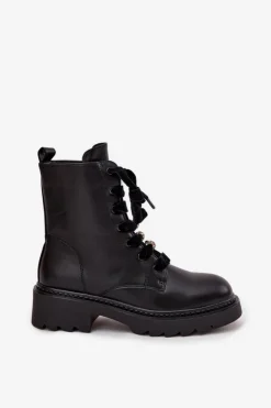 Boto Botki Sznurowane|Czarne Botki*Ocieplane Botki Damskie Z Ozdobnym Sznurowaniem Czarne Elindra Czarny