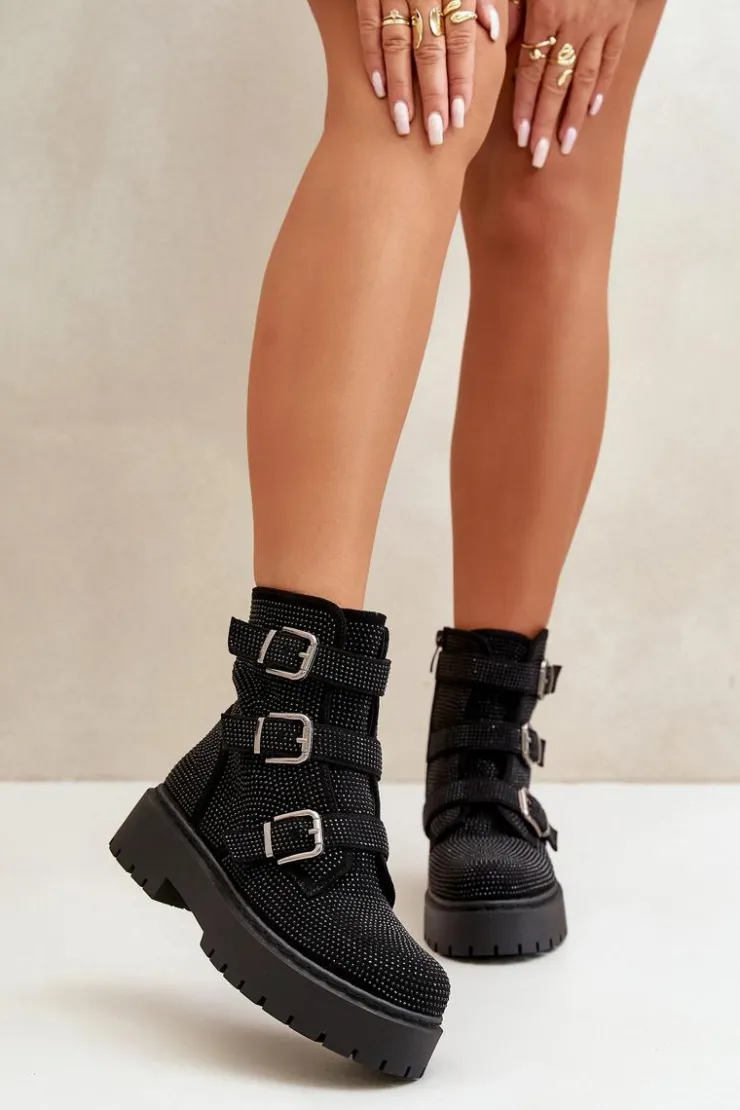 Hot Boto Ocieplane Botki Damskie Ze Zdobieniem Czarne Ciascia Czarny