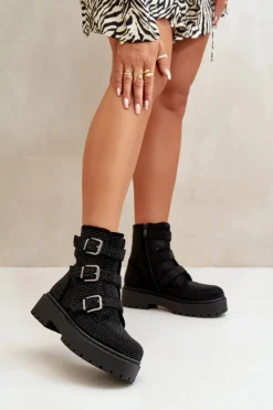 Hot Boto Ocieplane Botki Damskie Ze Zdobieniem Czarne Ciascia Czarny