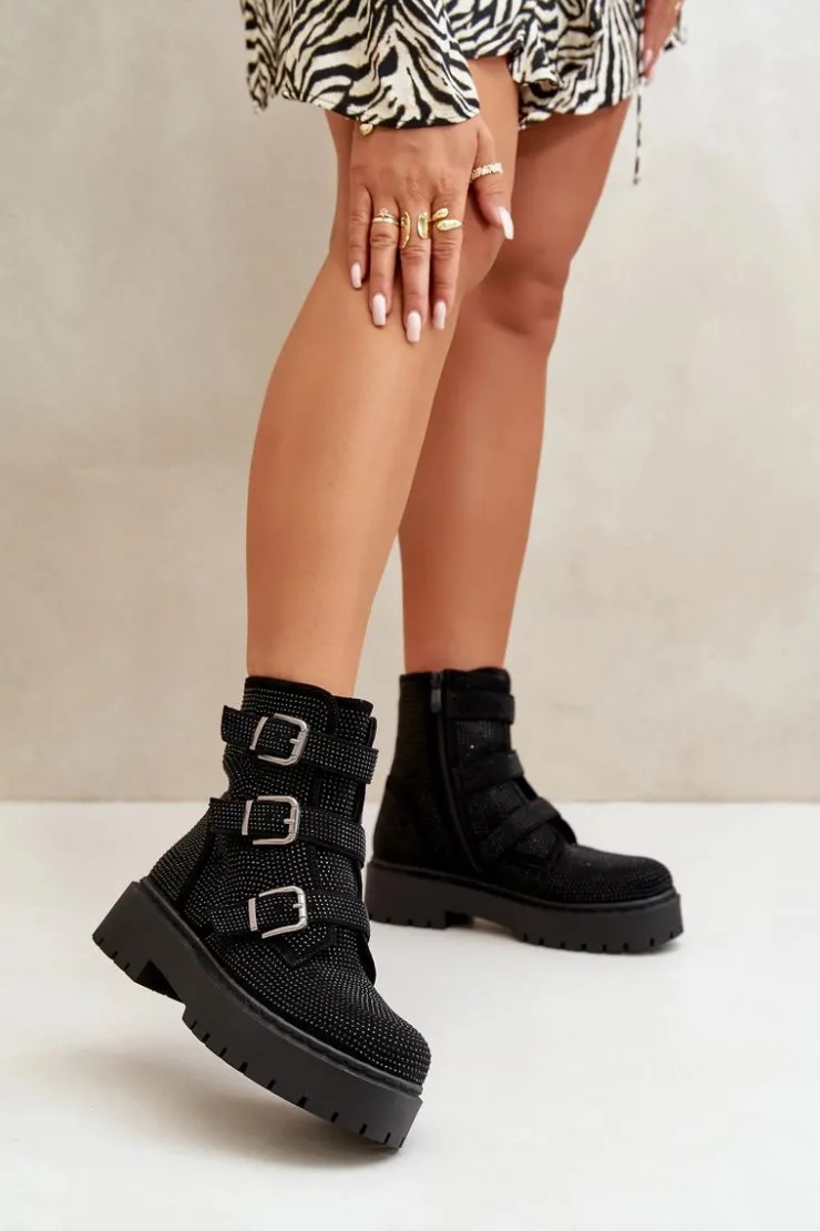 Hot Boto Ocieplane Botki Damskie Ze Zdobieniem Czarne Ciascia Czarny
