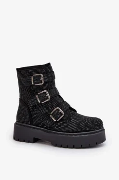 Hot Boto Ocieplane Botki Damskie Ze Zdobieniem Czarne Ciascia Czarny