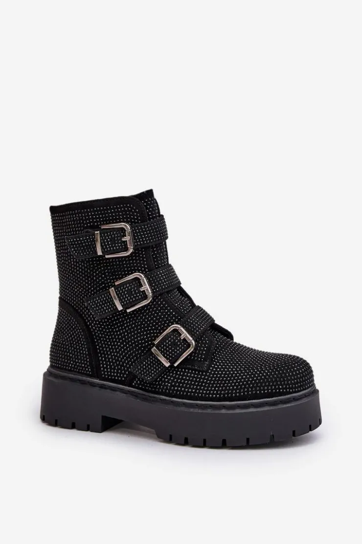 Hot Boto Ocieplane Botki Damskie Ze Zdobieniem Czarne Ciascia Czarny