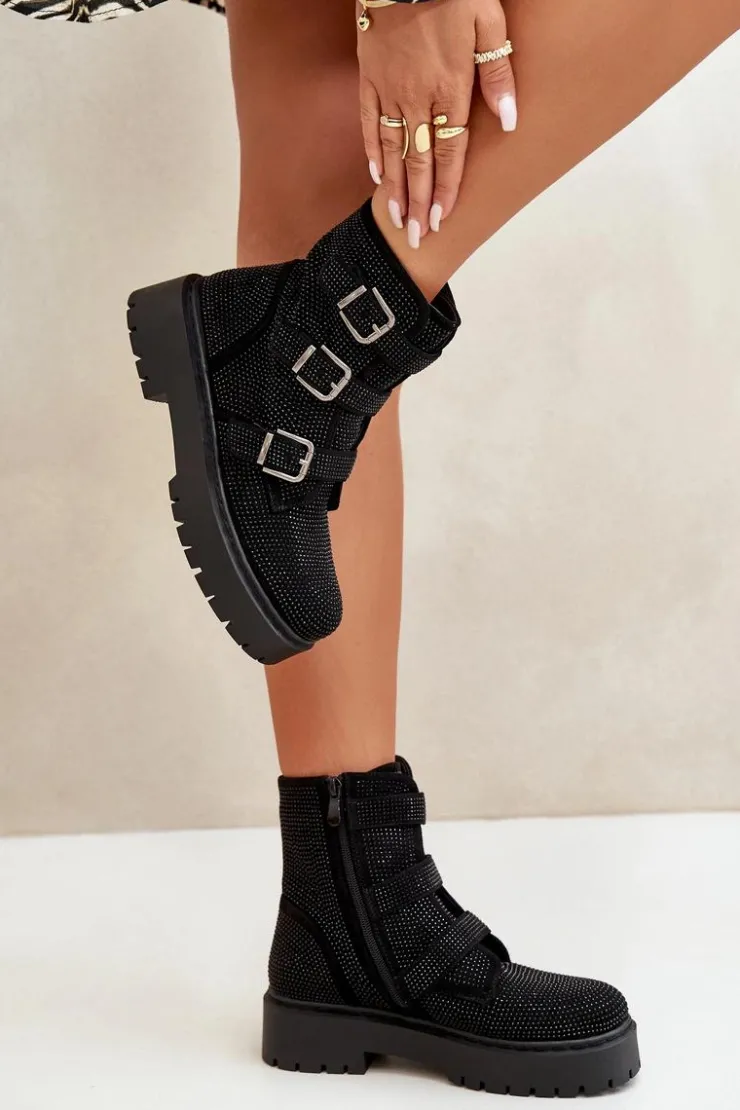 Hot Boto Ocieplane Botki Damskie Ze Zdobieniem Czarne Ciascia Czarny