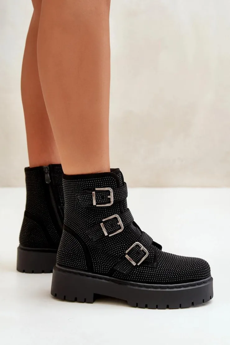 Hot Boto Ocieplane Botki Damskie Ze Zdobieniem Czarne Ciascia Czarny