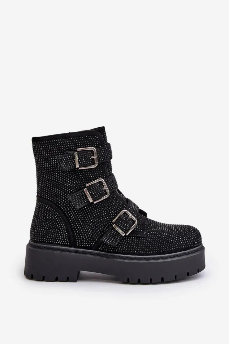 Hot Boto Ocieplane Botki Damskie Ze Zdobieniem Czarne Ciascia Czarny