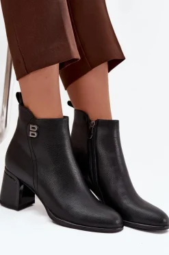 Damskie Boto Ocieplane Botki Damskie Z Naturalnej Skóry Na Słupku Czarne Jovelle