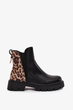 Damskie Boto Ocieplane Botki Damskie Ze Złotym Detalem Panterka Czarne Calista