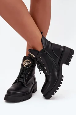 Discount Boto Ocieplane Botki Damskie Ze Złotym Detalem Czarne Kavirae