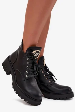 Discount Boto Ocieplane Botki Damskie Ze Złotym Detalem Czarne Kavirae