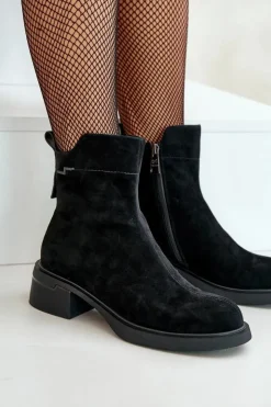 Clearance Buty damskie Vinceza Ocieplane Botki Damskie Z Naturalnego Zamszu Na Zamek Czarne Vinceza 66696