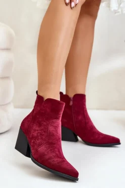 Outlet Boto Ocieplane Botki Kowbojki Eko Zamszowe Na Zamek Bordowe Virtris