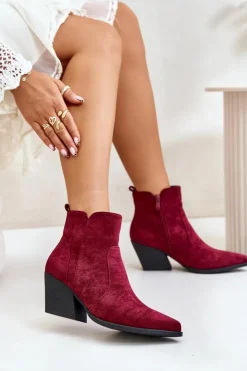 Outlet Boto Ocieplane Botki Kowbojki Eko Zamszowe Na Zamek Bordowe Virtris