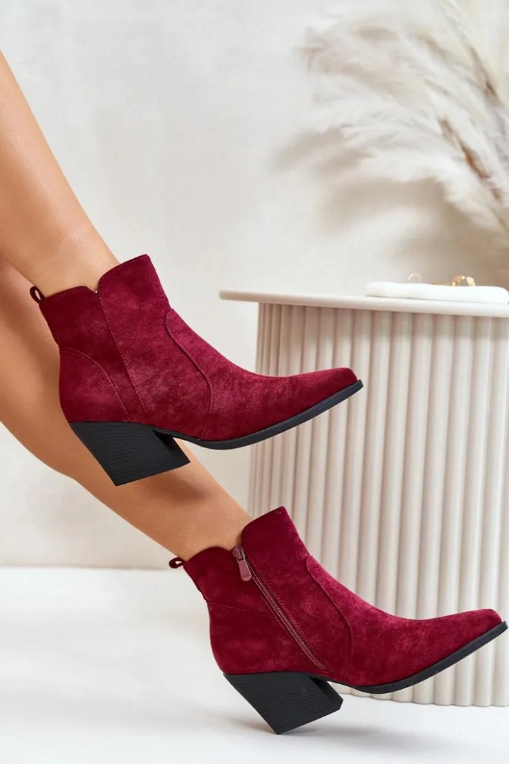 Outlet Boto Ocieplane Botki Kowbojki Eko Zamszowe Na Zamek Bordowe Virtris