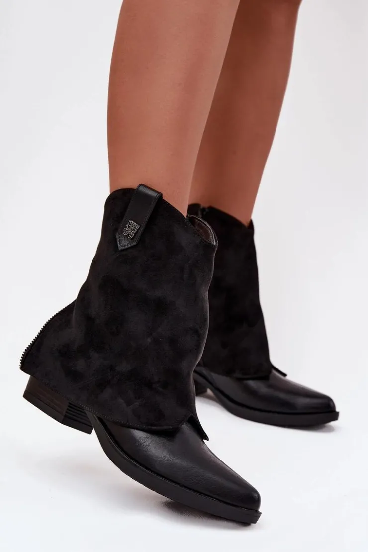Boto Ocieplane Botki Kowbojki Na Obcasie Czarne Sylvette Czarny
