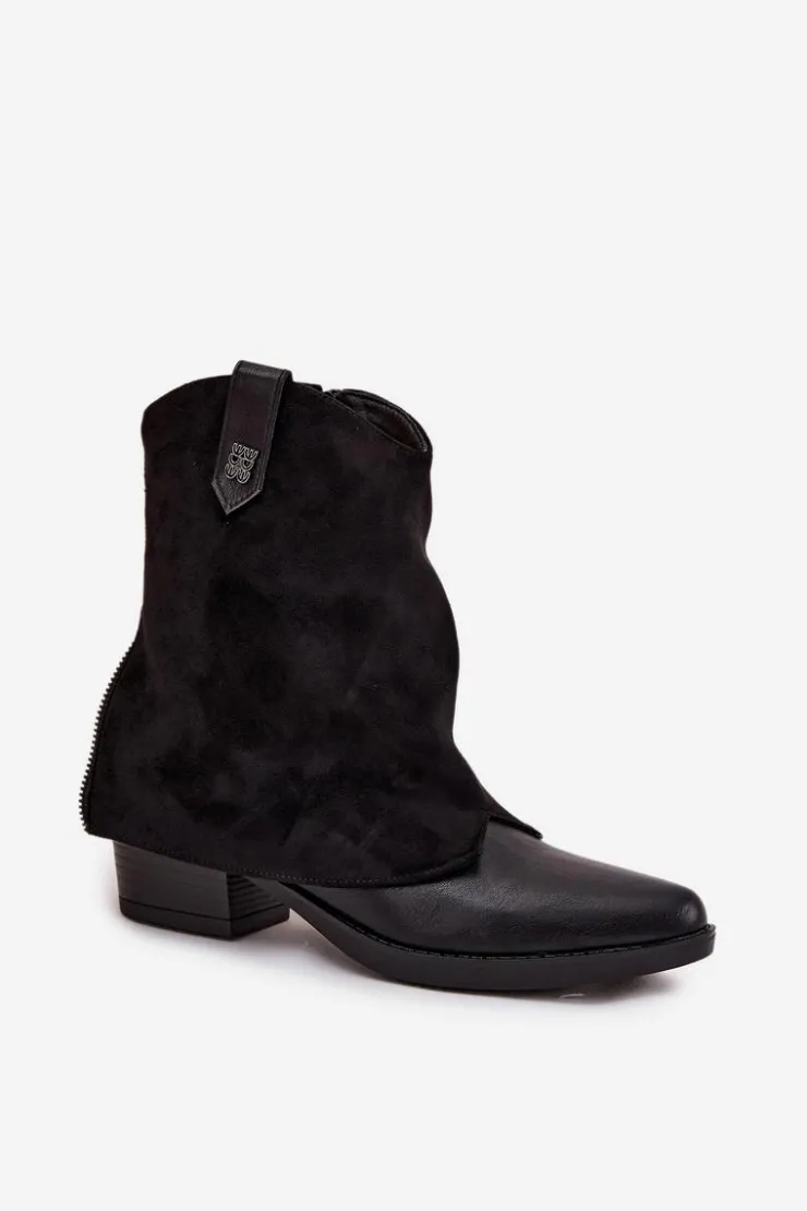 Boto Ocieplane Botki Kowbojki Na Obcasie Czarne Sylvette Czarny