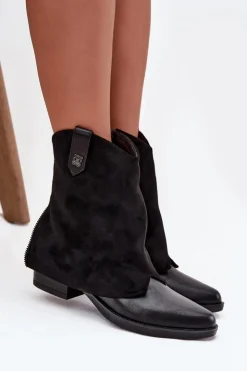 Boto Ocieplane Botki Kowbojki Na Obcasie Czarne Sylvette Czarny