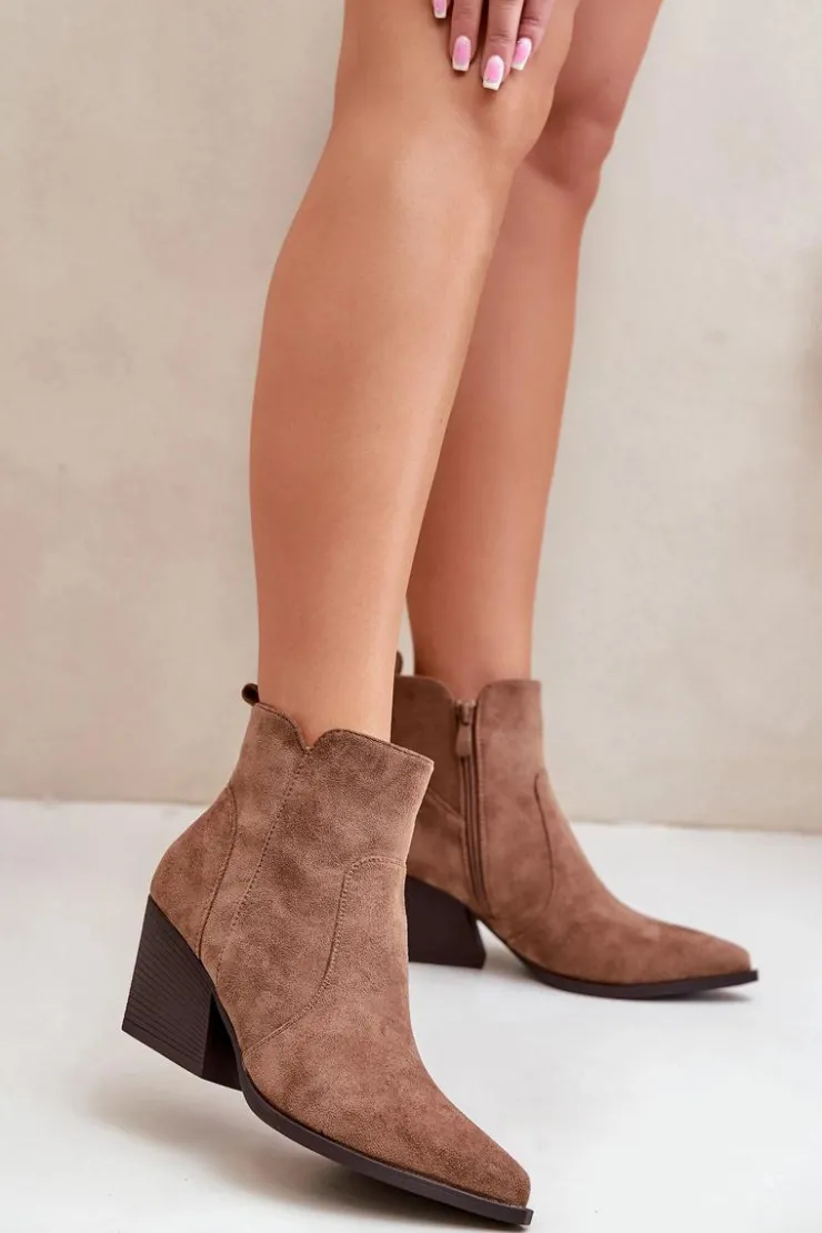 Boto Botki Na Słupku|Brązowe I Beżowe Botki*Ocieplane Botki Kowbojki Eko Zamszowe Na Zamek Brązowe Virtris