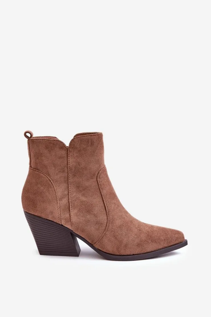 Boto Botki Na Słupku|Brązowe I Beżowe Botki*Ocieplane Botki Kowbojki Eko Zamszowe Na Zamek Brązowe Virtris