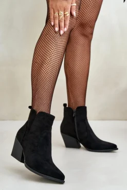 Damskie Boto Ocieplane Botki Kowbojki Eko Zamszowe Na Zamek Czarne Virtris