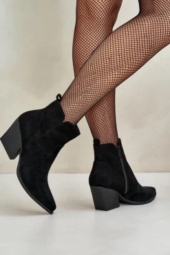 Damskie Boto Ocieplane Botki Kowbojki Eko Zamszowe Na Zamek Czarne Virtris