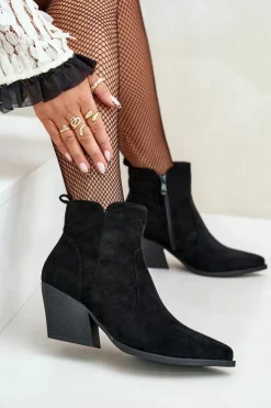 Damskie Boto Ocieplane Botki Kowbojki Eko Zamszowe Na Zamek Czarne Virtris